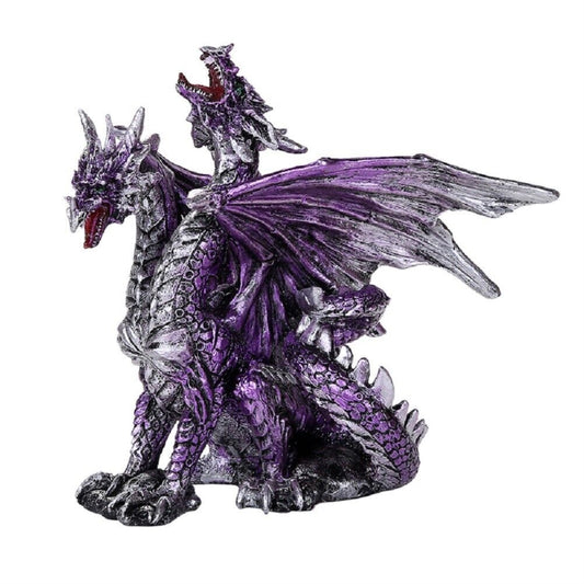 Metallic Purple Fantasy Double Headed Ferocious Dragon Figurine 4.75 inch