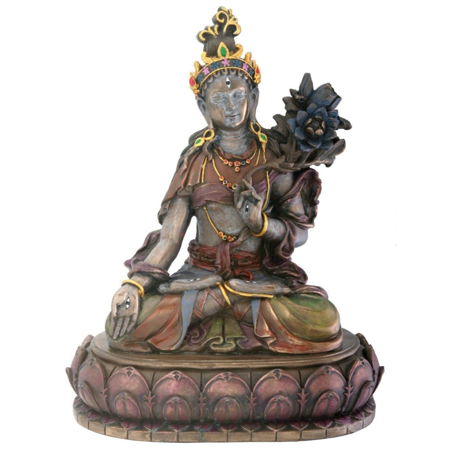 White Tara Compassion Bodhisattva on Meditative Alter Buddhism Bronze Figurine 6.5 inch