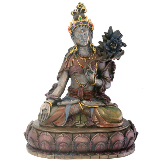 White Tara Compassion Bodhisattva on Meditative Alter Buddhism Bronze Figurine 6.5 inch
