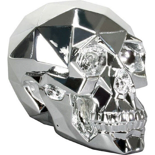 Chrome Polygon Shaped Skull Figurine Skeleton Halloween Decoration 8.5 x 6.5 inch