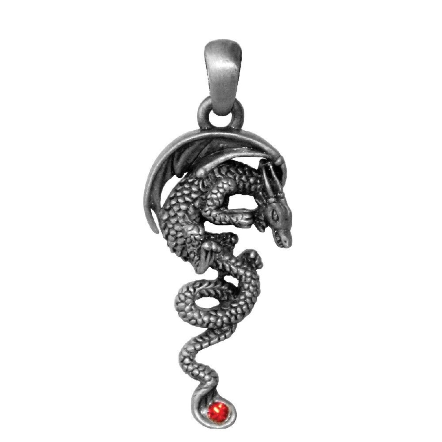 Matte Silver Tone Metal Dragon Igneel Pendant with Red Colored Studs