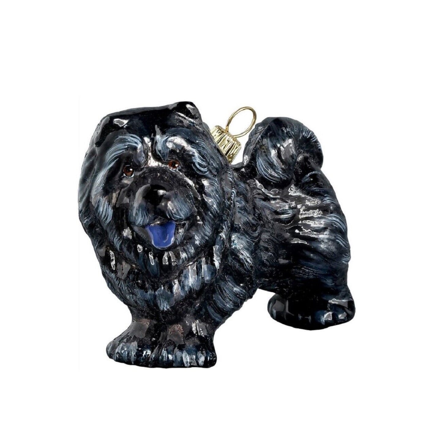 Joy to the World Black Chow Chow Standing Dog Polish Blown Glass Christmas Ornament