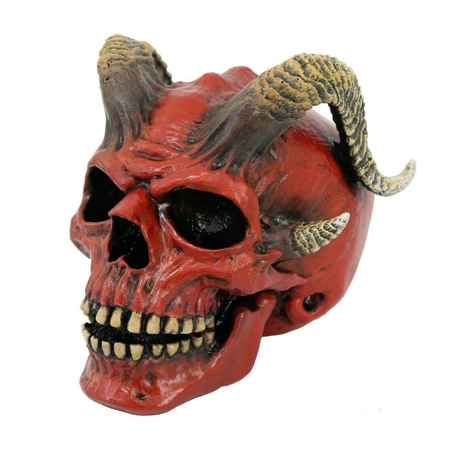 Red Devil Horned Skull Figurine Collectible Tabletop Dark Fantasy Accent 5 inches Tall