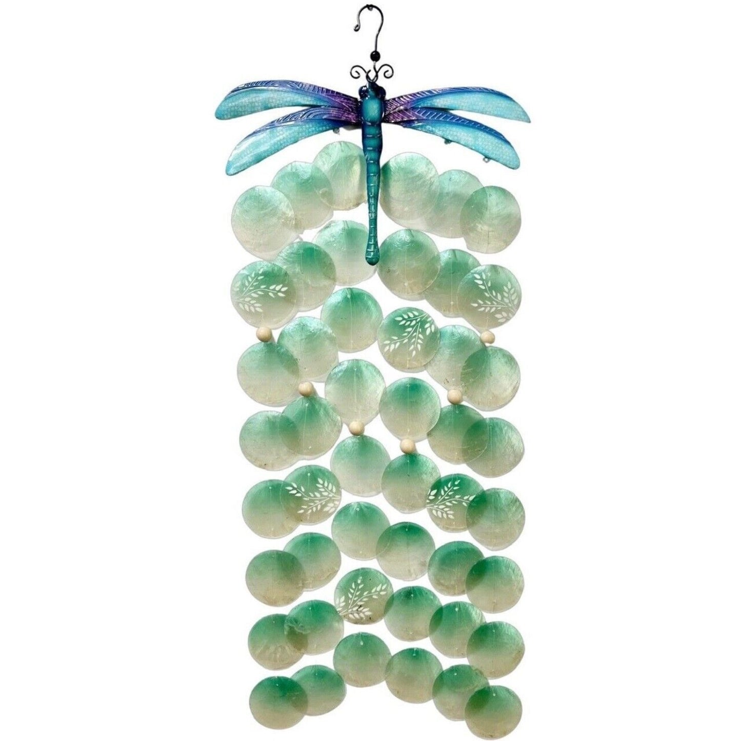 Bamboo Source Blue Purple Dragonfly Metal and Capiz Outdoor Garden Wind Chime 11.5 x 27 Inch