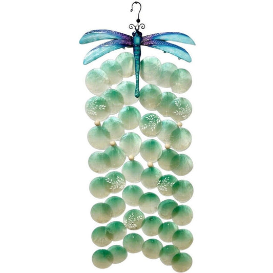 Bamboo Source Blue Purple Dragonfly Metal and Capiz Outdoor Garden Wind Chime 11.5 x 27 Inch