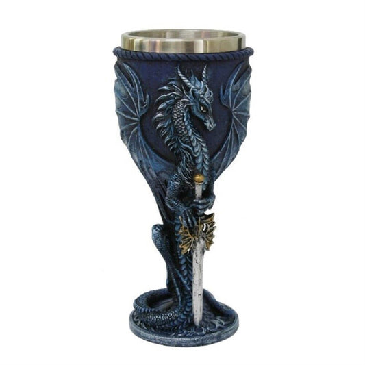 Ruth Thompson Dragon's Lair Sea Blade Drake Wine Goblet Chalice Cup Resin Body Stainless Steel Cup 8 ounce