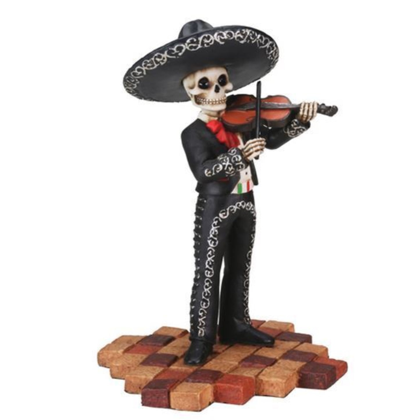 Male Skeleton Skull Black Mariachi Band Violin Statue Figurine 5.25 inch