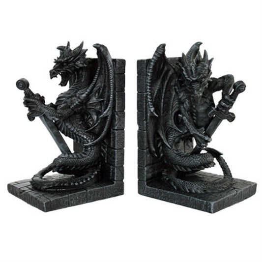 Dragon With Sword Fantasy Resin Bookends 2 Piece Set 8.9 x 7.5 inch
