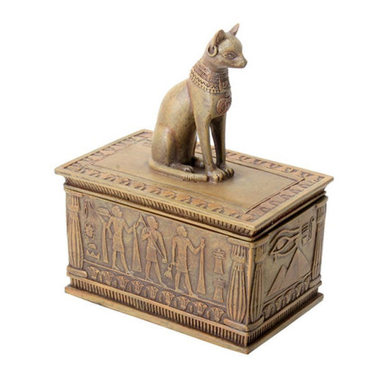 Ancient Egyptian Sandstone Bastet Cat Jewelry Trinket Keepsake Box 5 inch