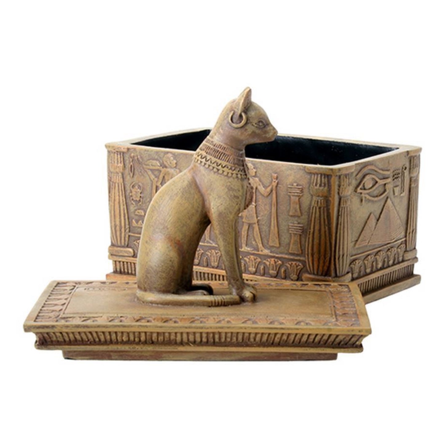 Ancient Egyptian Sandstone Bastet Cat Jewelry Trinket Keepsake Box 5 inch