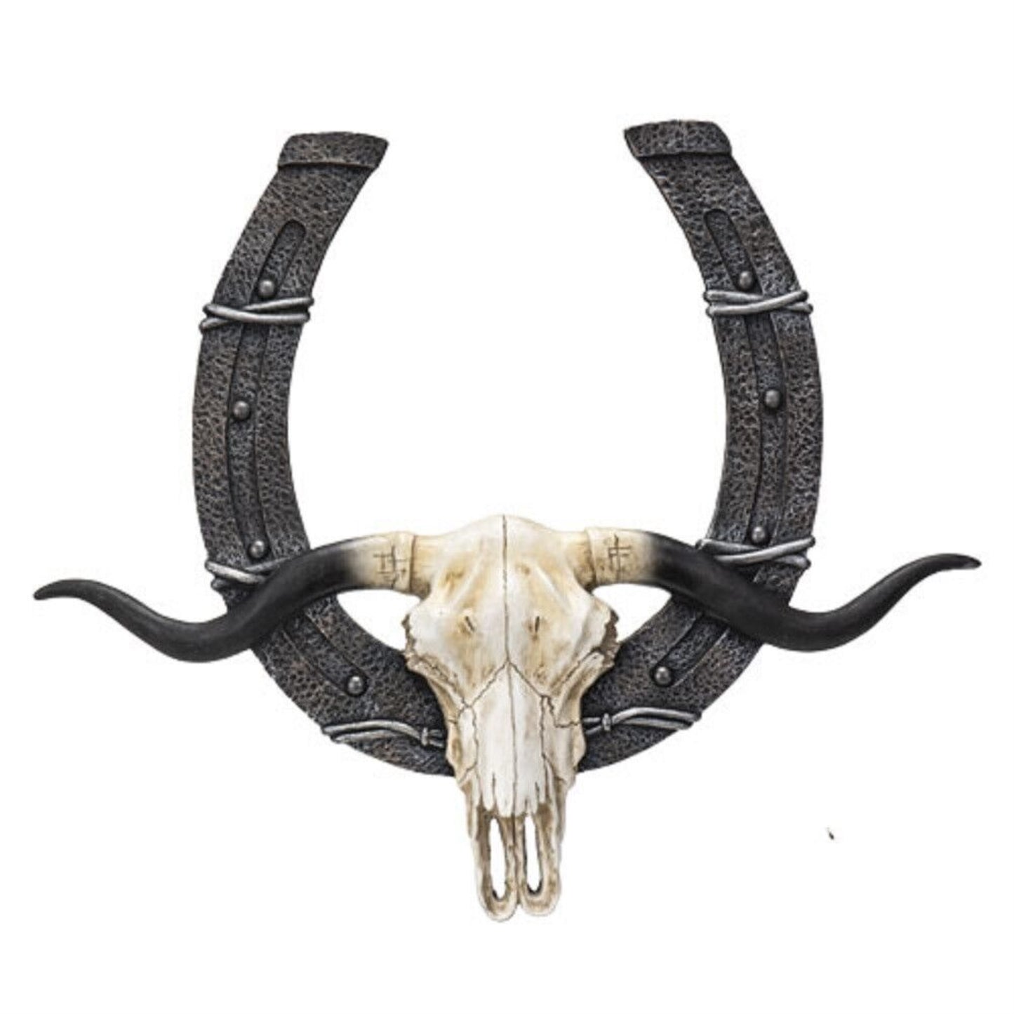 Western Horseshoe with Cow Skull Wall Plaque 21.75 x 18.5 Inch