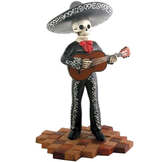 Tall Black Skeleton Mariachi Band Guitar Player Day of the Dead Figurine 4.75 inch