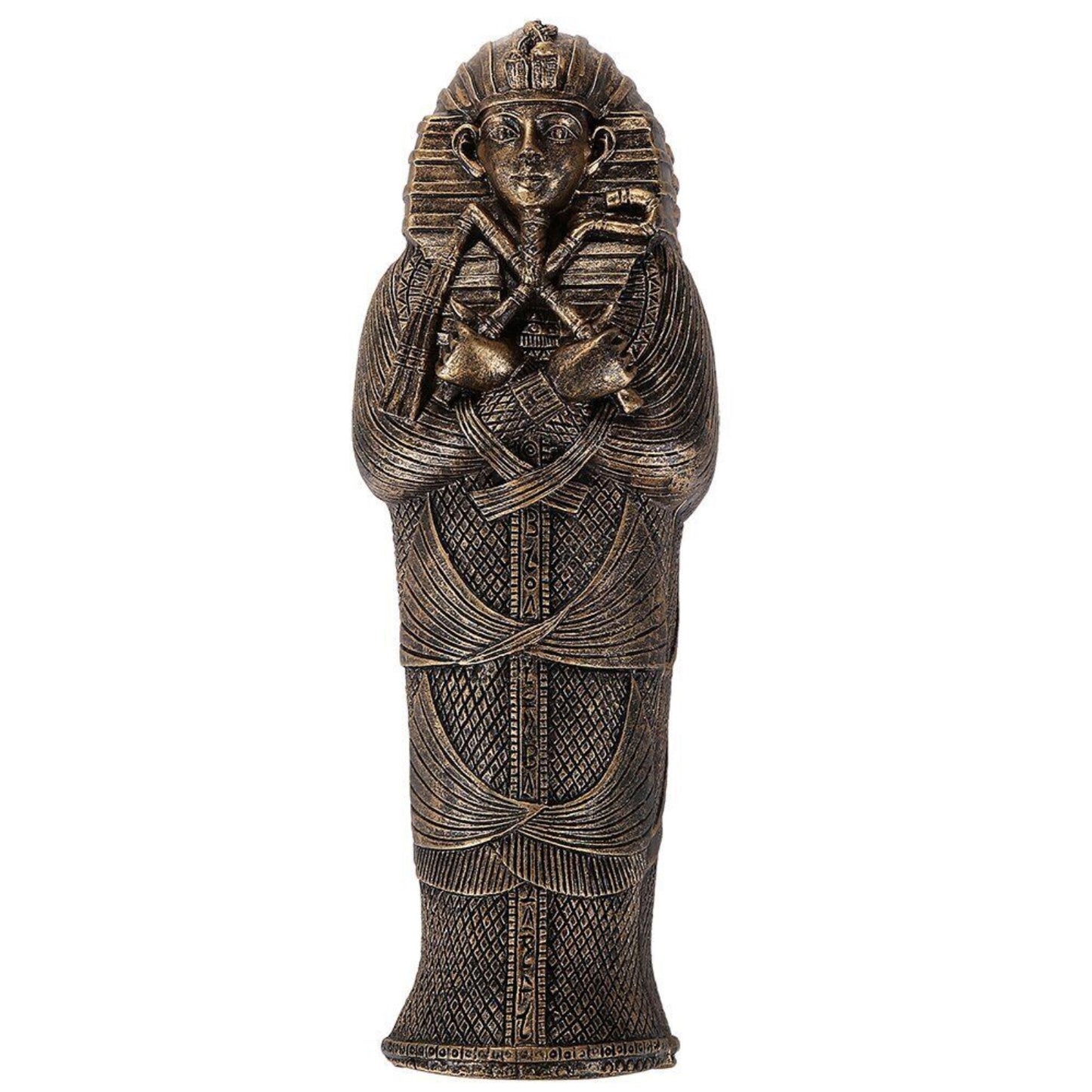 Bronzed Small Ancient Egyptian Pharaoh King Tut Sarcophagus With Mummy Statue 5.5 inch