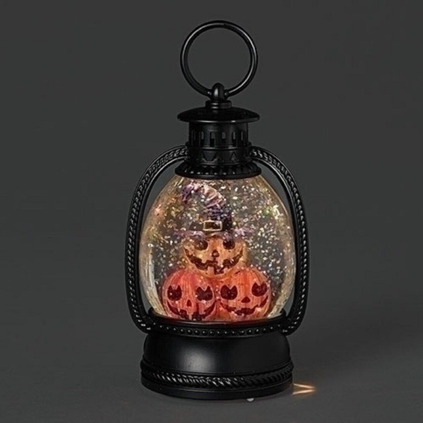 Roman Lighted Stacked Orange Pumpkins Mini Halloween Snowdome Battery Operated 5 Inch