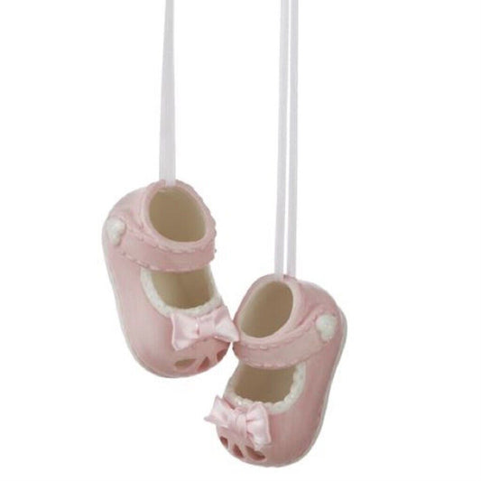 Pink Baby Girl Shoes Porcelain Christmas Tree Ornament 1.4 inch