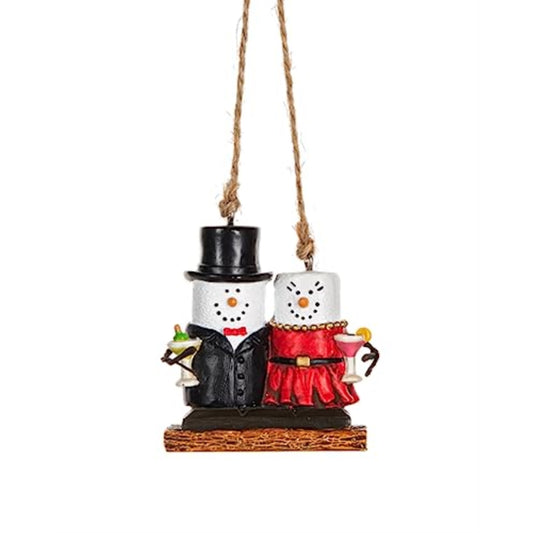 Ganz Smores Marshmallow Snowman Couple Data Night Christmas Holiday Ornament 2.4 inch