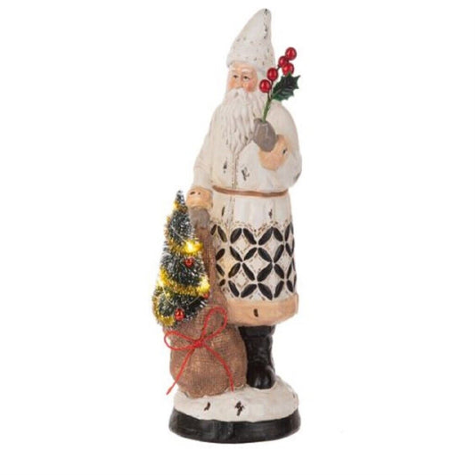 Ganz LED Light Up Folk Art Santa Claus Christmas Figurine 11.6 Inch Multicolor