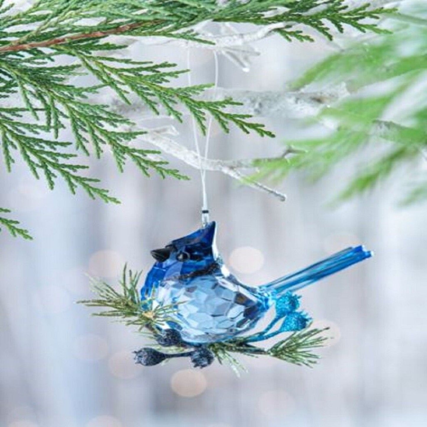Ganz Krystal Blue Jay Bird Acrylic Christmas Tree Ornament 3.6 Inch