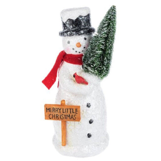 Ganz White Snowman with Merry Little Christmas Sign Figurine 10 Inch