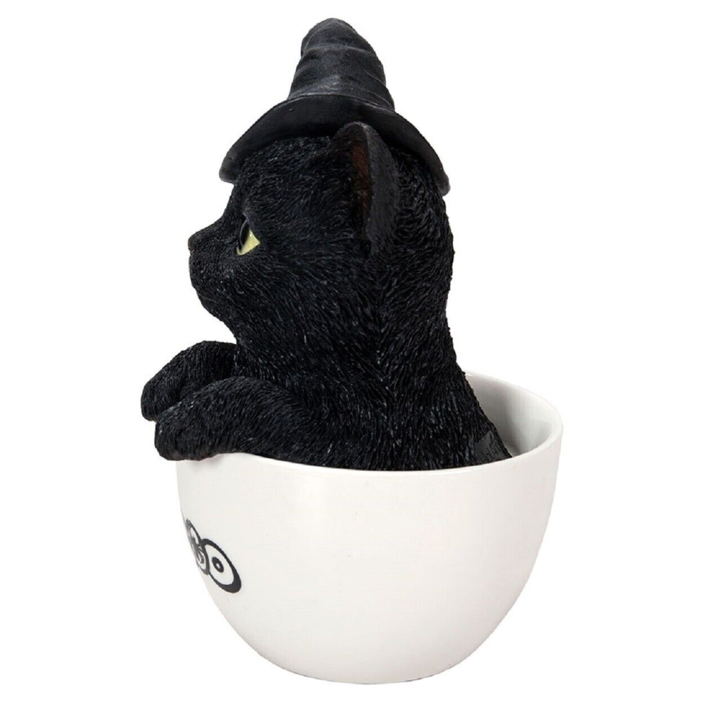 Black Kitten in a Boo Spiderweb Tea Cup Halloween Figurine 6 Inch Multicolor
