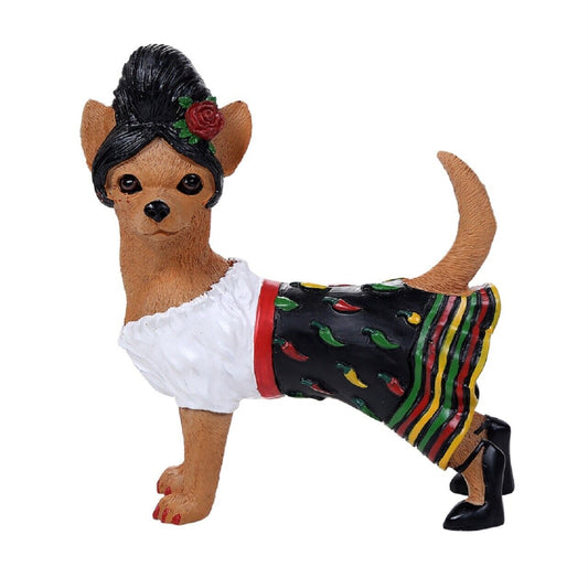 Adorable Red Hot Chili Senorita Chi Chi Chihuahua n Costume Dog Figurine 4.75 inch