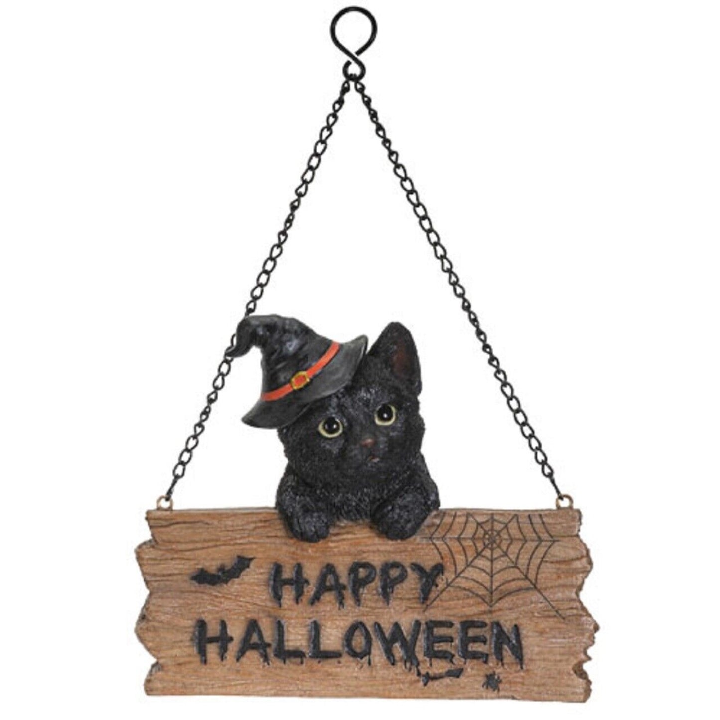 Happy Halloween Black Kitten Cat Welcome Sign Door Wall Plaque