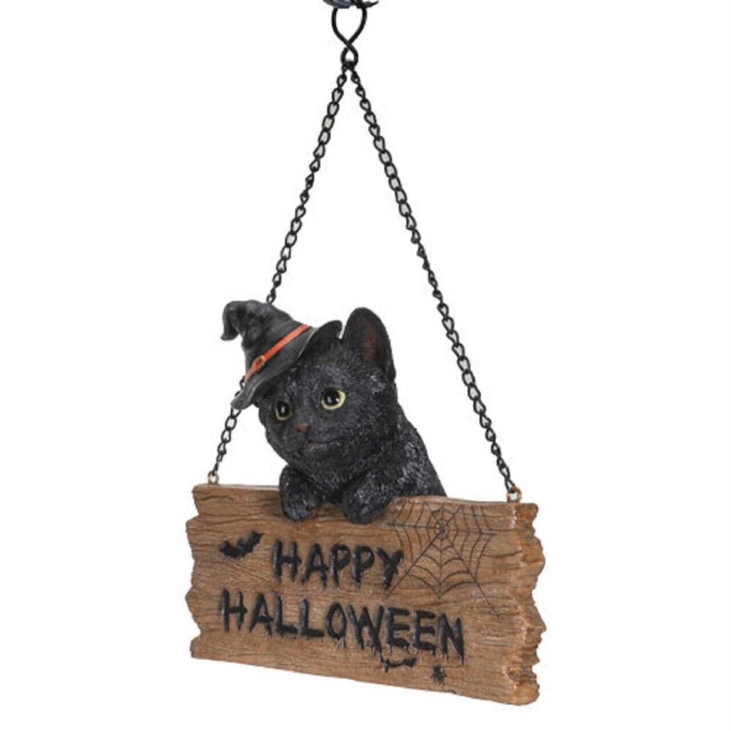 Happy Halloween Black Kitten Cat Welcome Sign Door Wall Plaque