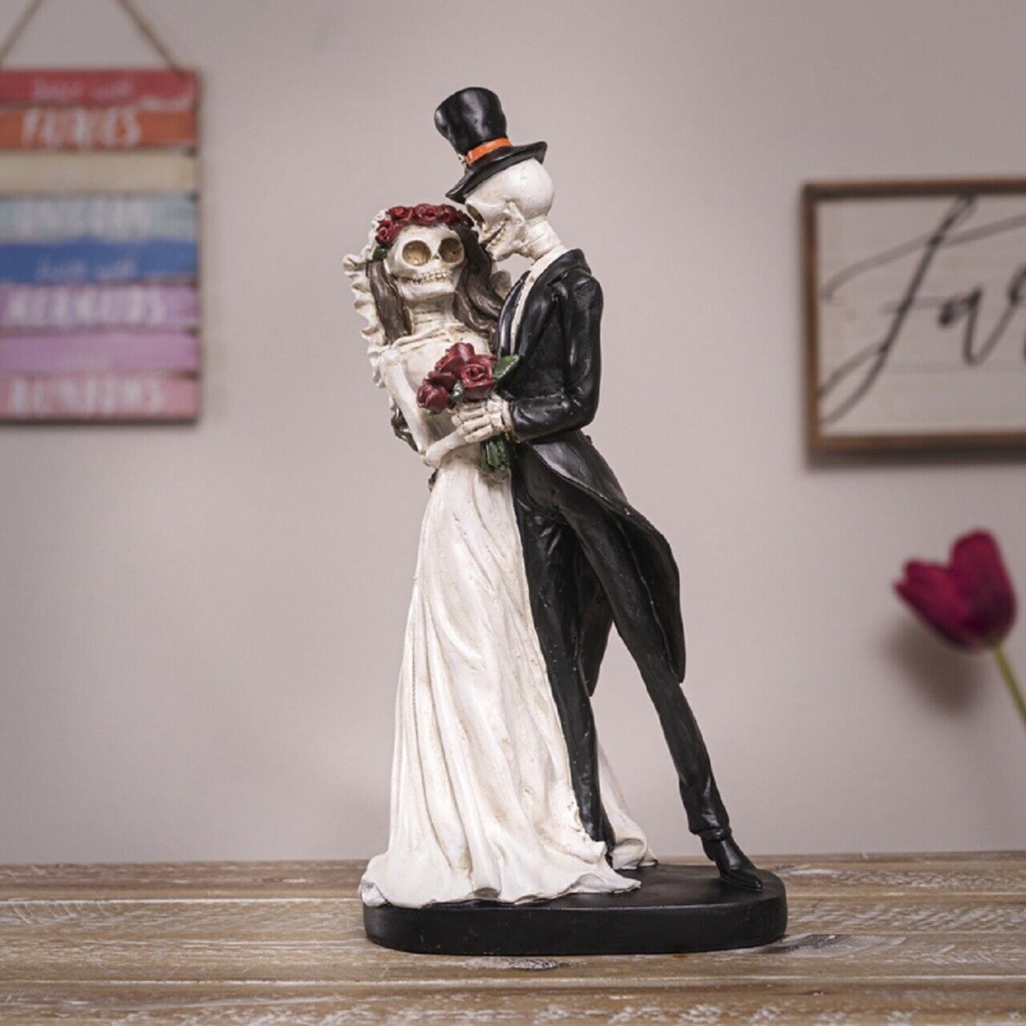 Love Never Dies Married Wedding Skeleton Couple Figurine 12.8 Inch