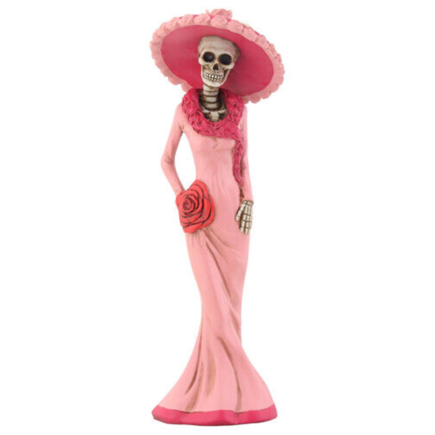 Skeleton Lady in Pink Dress Day of the Dead Dia de Los Muertos Figurine 8.5 inch