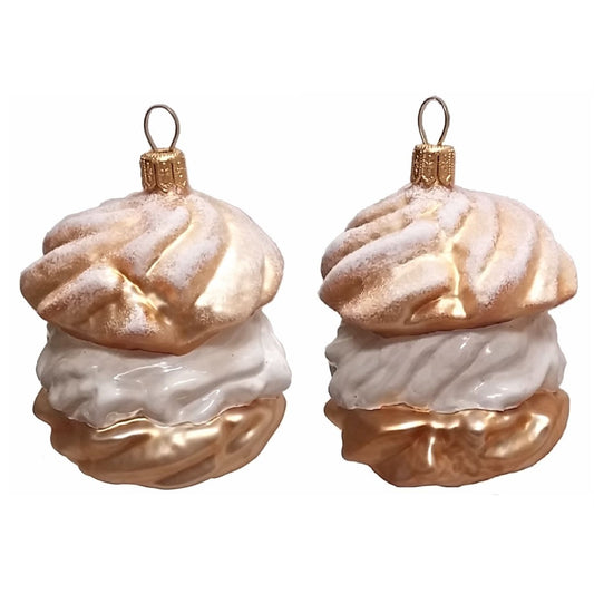 Pinnacle Peak Trading Cream Puff Dessert Polish Blown Glass Christmas Ornament Set of 2 Decorations