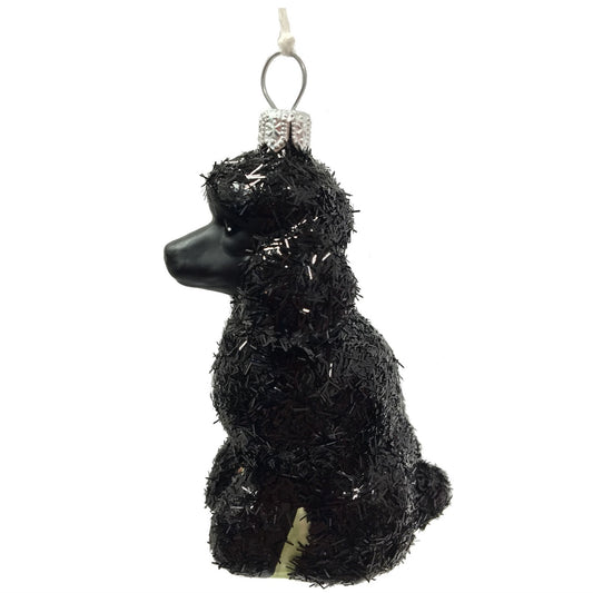 Pinnacle Peak Trading Black Glittered Poodle Dog Polish Glass Christmas Ornament Pet Animal Decoration