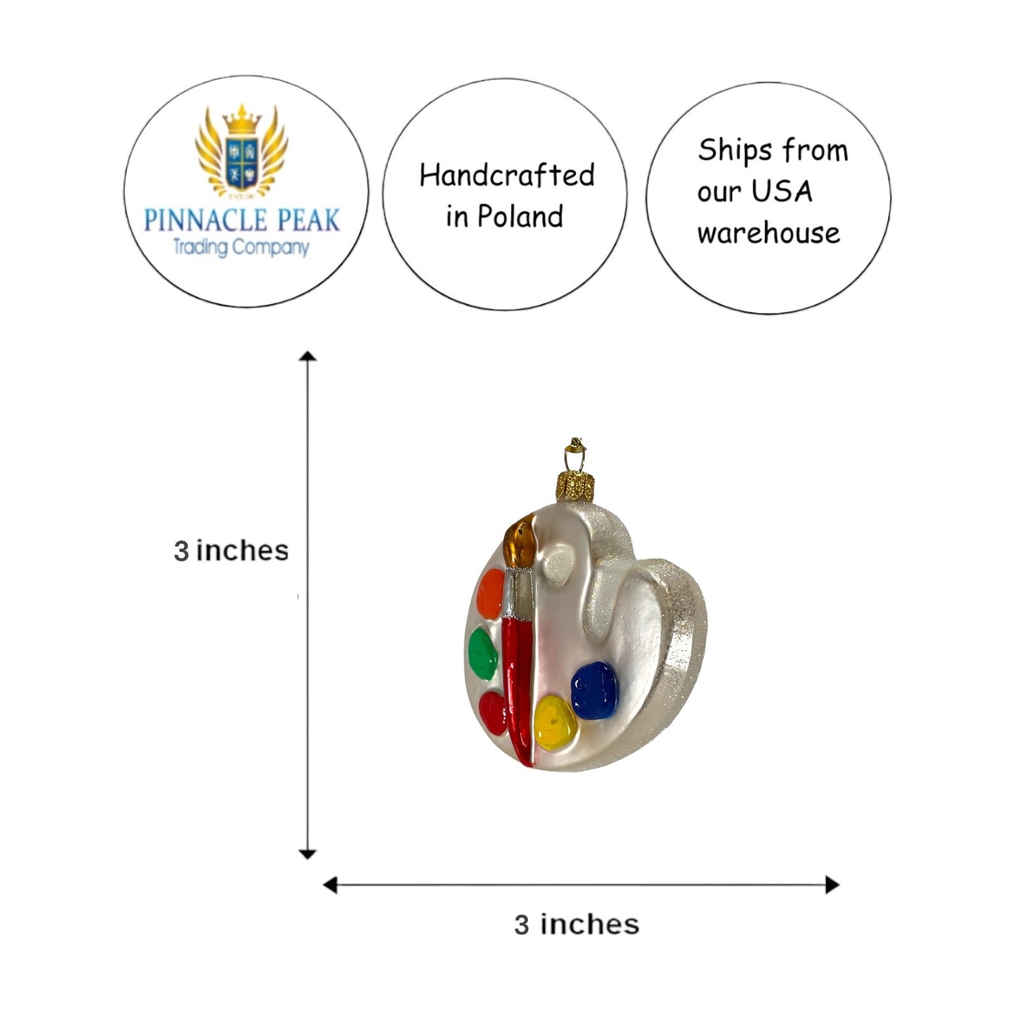 Pinnacle Peak Trading Painter's Paint Palette Polish Glass Christmas Tree Ornament Painting