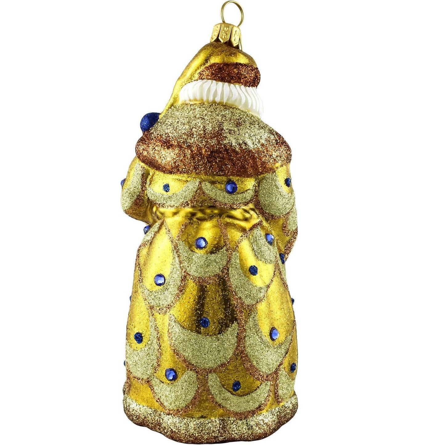Joy to the World Glitterazzi Golden Peacock Santa Polish Glass Christmas Ornament