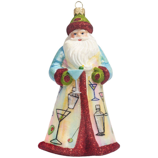 Joy to the World Glitterazzi Martini Santa Polish Glass Christmas Ornament