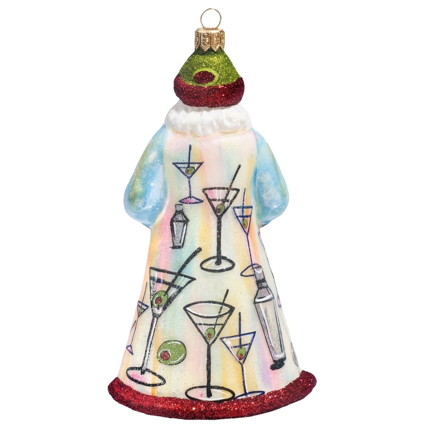 Joy to the World Glitterazzi Martini Santa Polish Glass Christmas Ornament