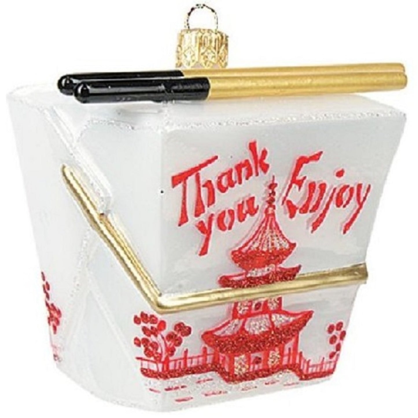 Pinnacle Peak Trading Chinese Take Out Box Polish Glass Christmas Ornament Fast Food Decoration