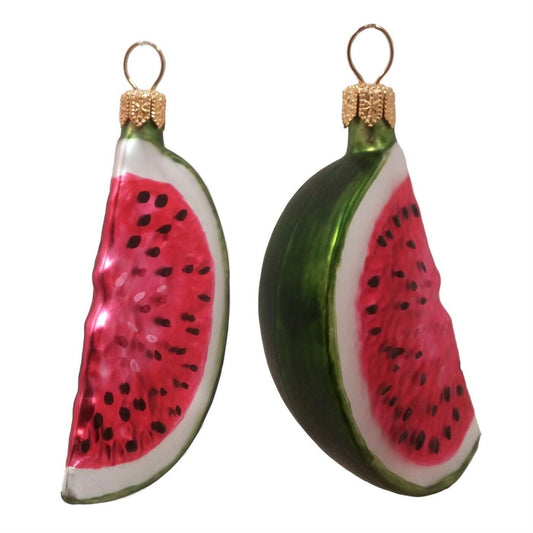 Pinnacle Peak Trading Watermelon Slices Fruit Polish Glass Christmas Ornament Set of 2 Decorations
