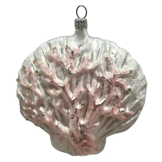 Pinnacle Peak Trading Coral Covered Scallop Seashell Polish Glass Christmas Ornament Beach Shell