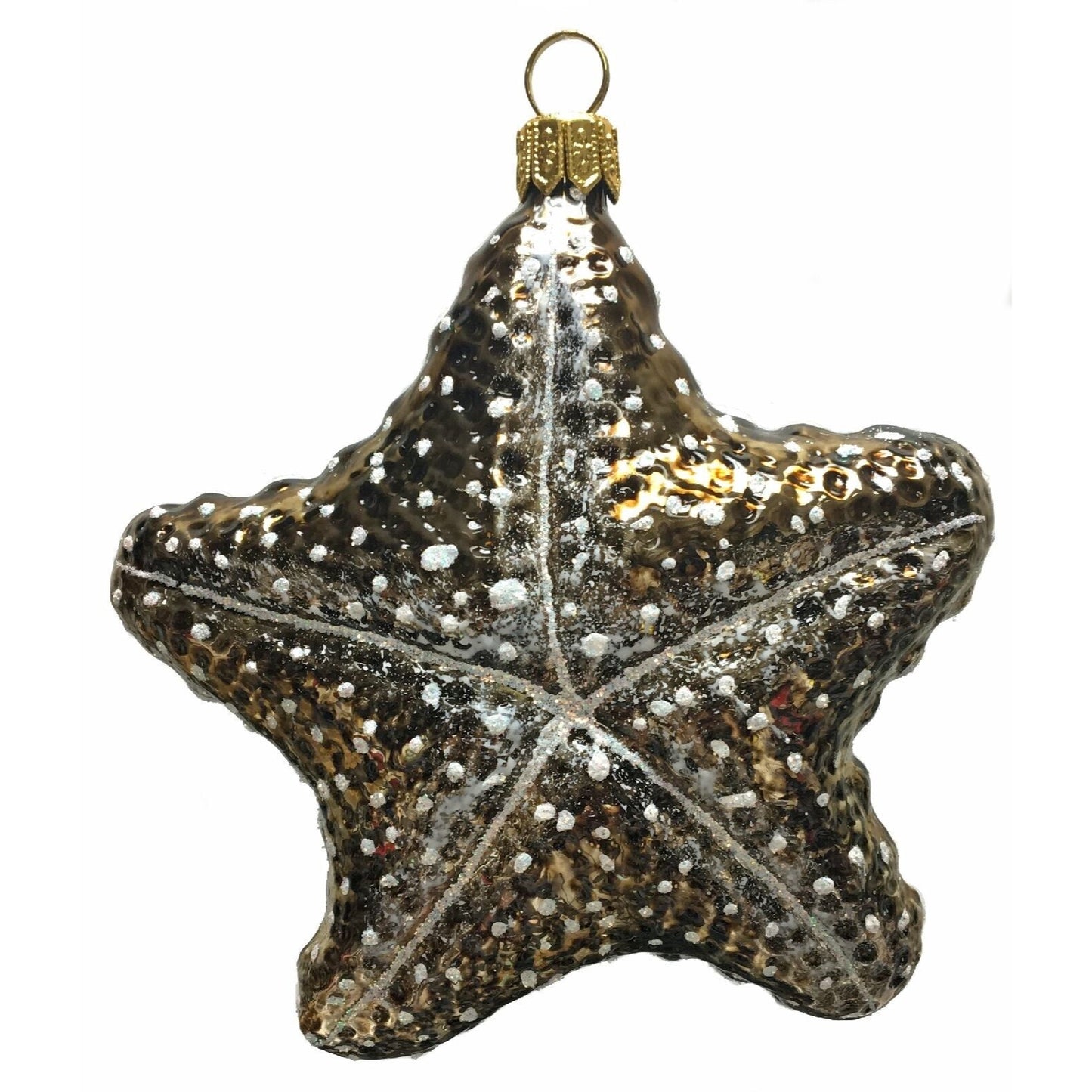 Pinnacle Peak Trading Brown and White Speckled Starfish Polish Glass Christmas Ornament