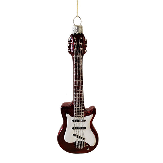 Pinnacle Peak Trading Red and White Electric Guitar Polish Glass Christmas Ornament Musical Instrument