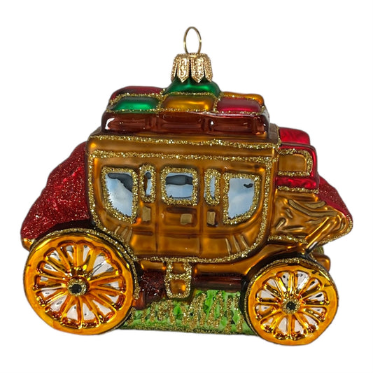Pinnacle Peak Trading Western Stage Coach Wagon Polish Mouth Blown Glass Christmas Ornament Decoration