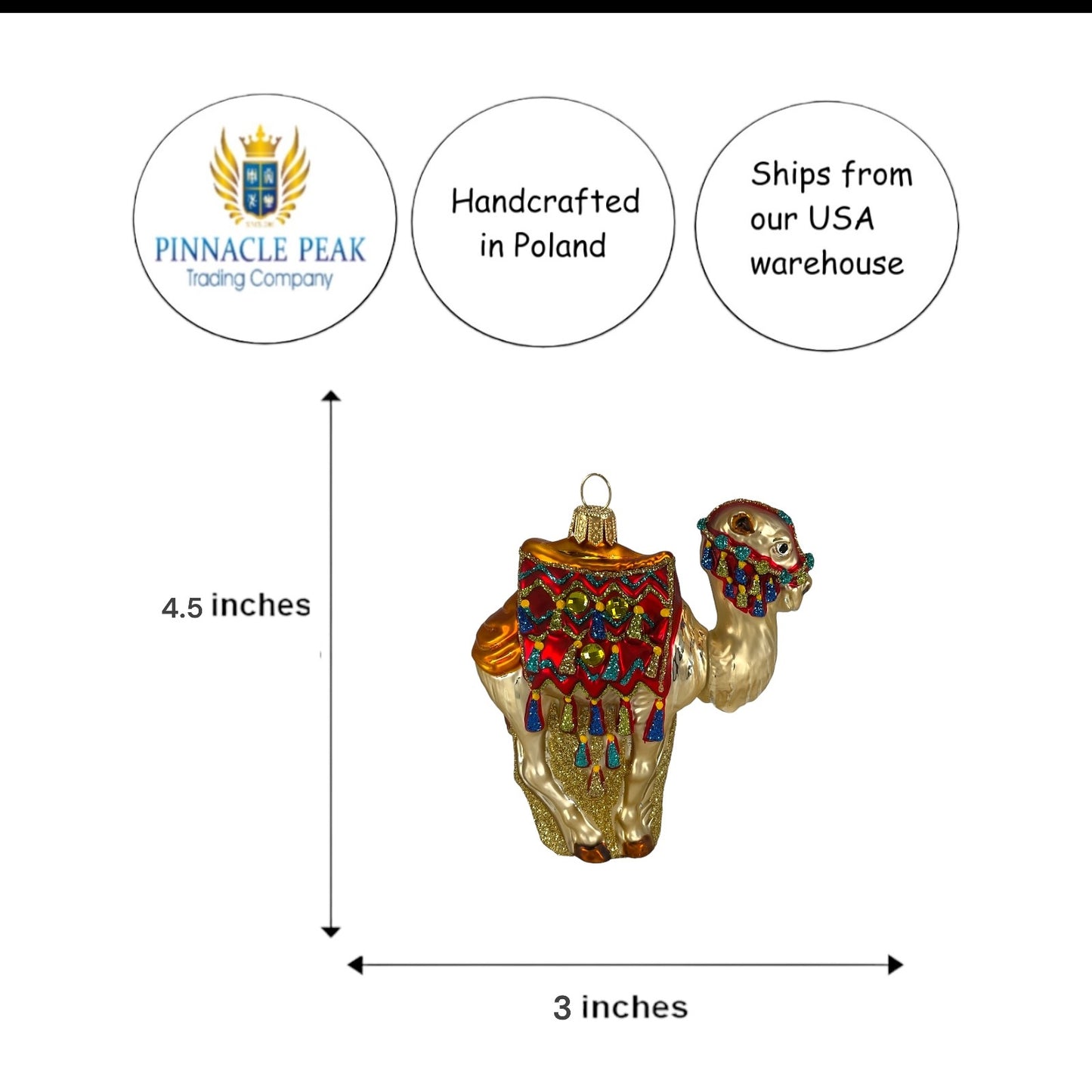 Pinnacle Peak Trading Camel Polish Glass Christmas Ornament Made in Poland Decoration