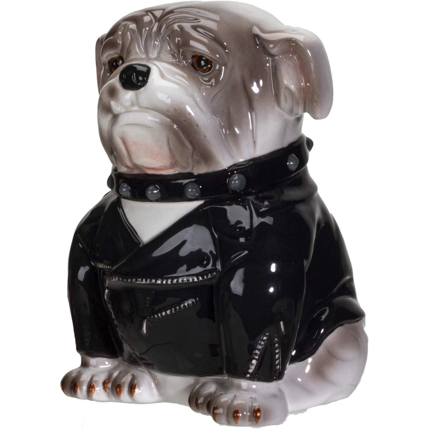 Punk Rocker Bulldog Styling in a Leather Jacket with Collar Ceramic Cookie Jar