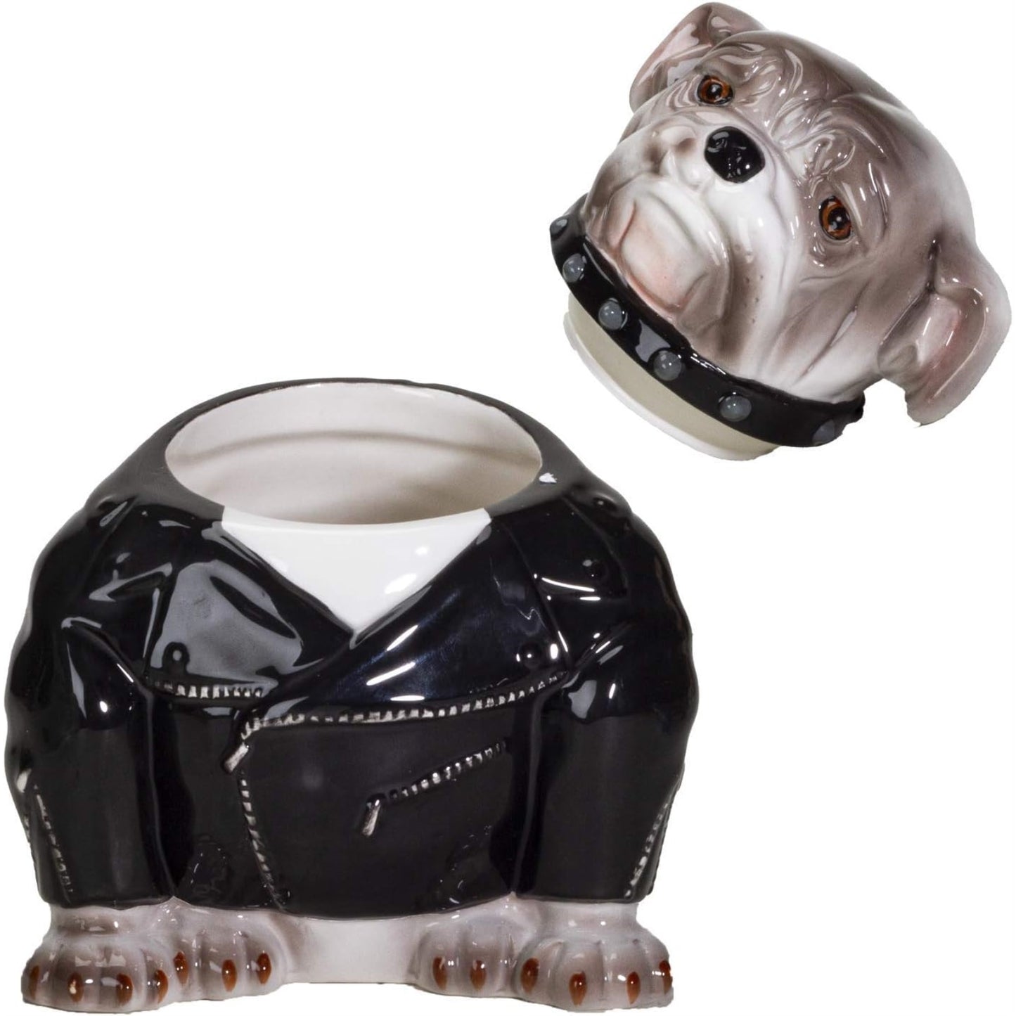 Punk Rocker Bulldog Styling in a Leather Jacket with Collar Ceramic Cookie Jar