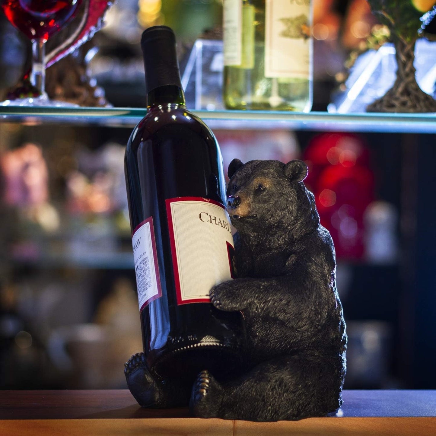 Black Bear Wine Holder Resin Kitchen Decoration 6.25 x 7.5 inch