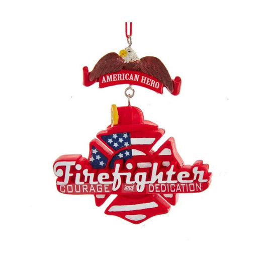 Ganz American Hero Firefighter Hat Christmas Tree Ornament 4 Inch Red