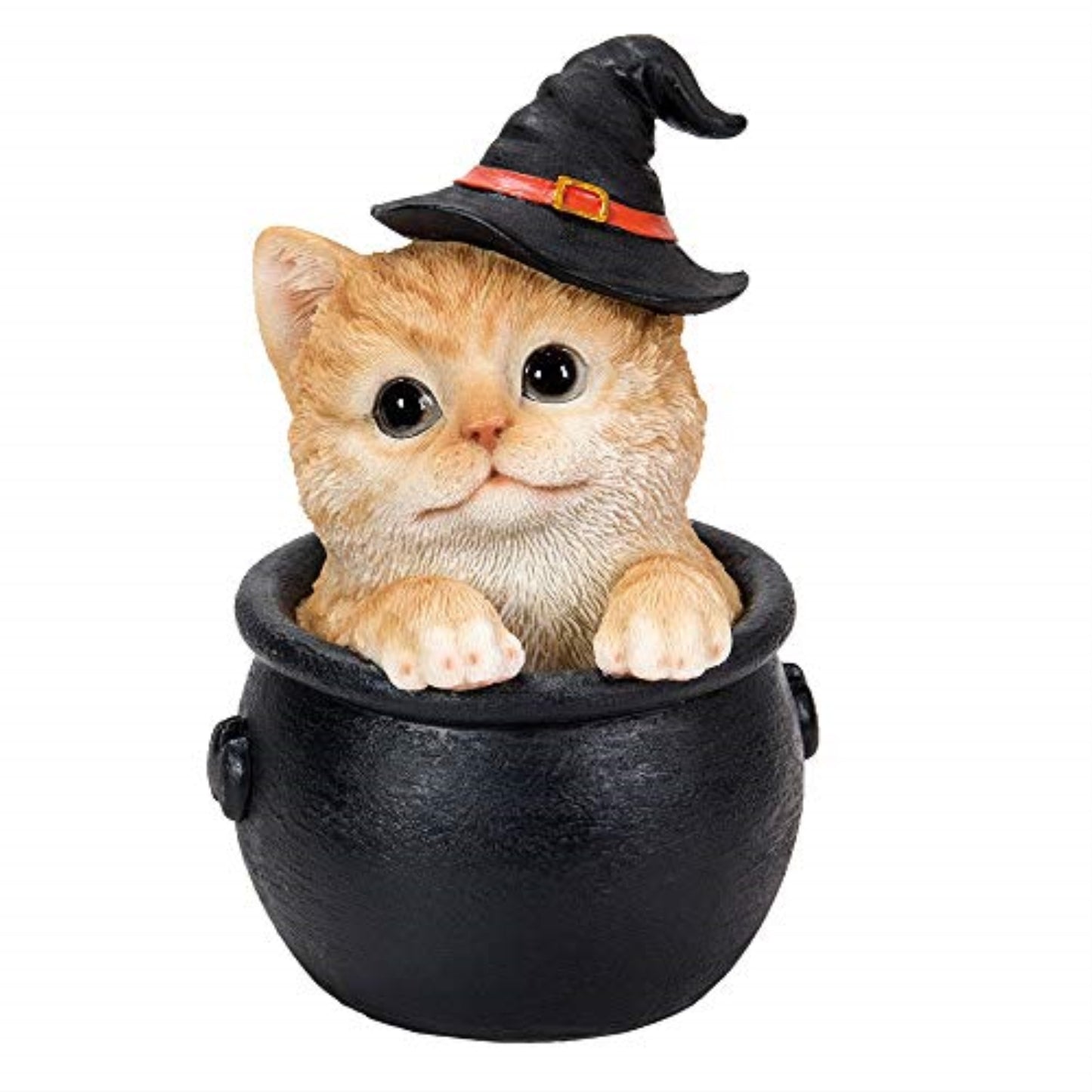 Orange Tabby with Witch Hat in Cauldron Halloween Figurine 6 Inch Multicolor