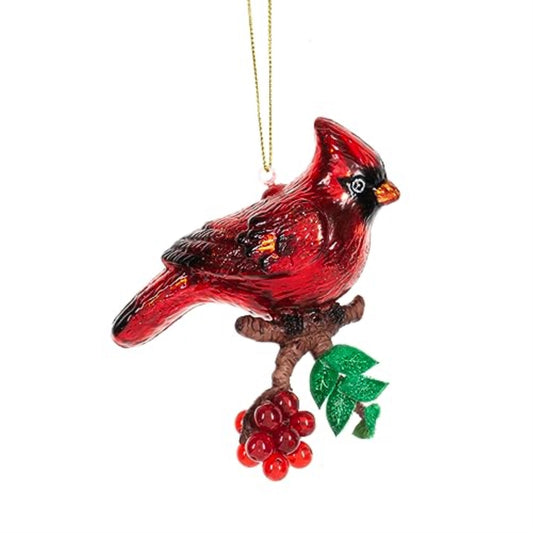Ganz Cardinal with Berry Dangle Christmas Tree Ornament Glass 4 Inch Multicolor