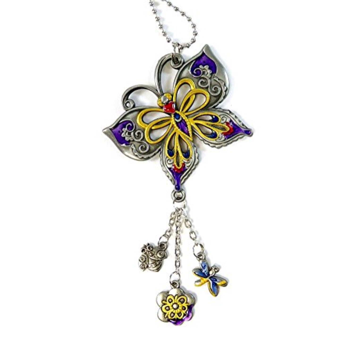 Multi Color Garden Butterfly Car Charm 7 inch with Silver Chain