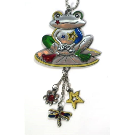 Ganz Multi Color Smiling Frog Car Charm 7 inches with Silver Chain